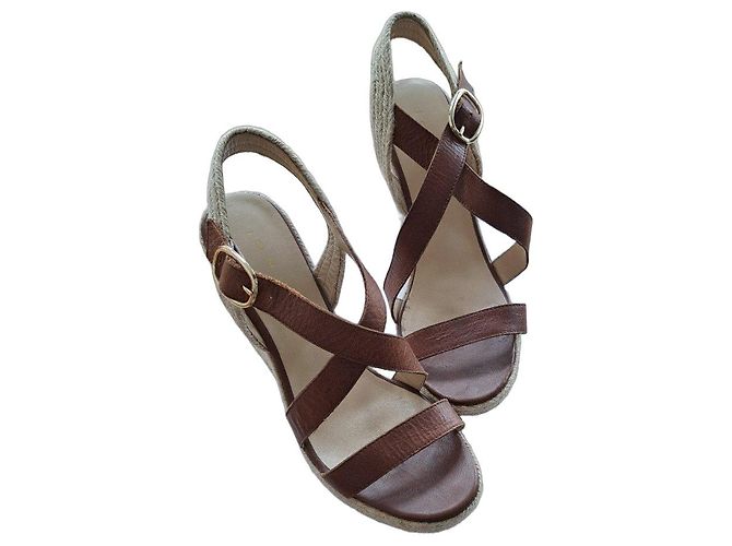 Jonak Brown leather wedge sandals