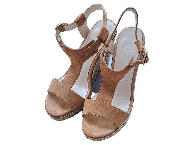 Sandales compensées Minelli en daim marron