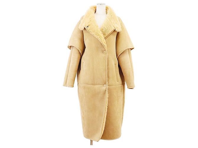 Céline Celine Lammfell-Wollmantel Beige Kamel