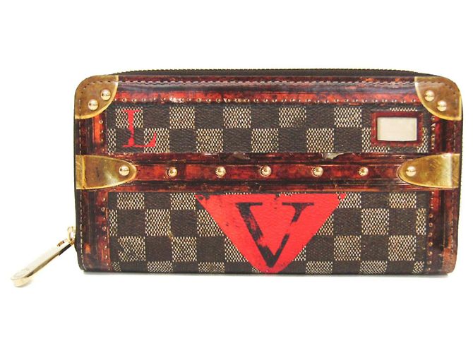 Louis Vuitton Damier Trompe-L'Oeil Zippy Wallet M63490 Brown Red