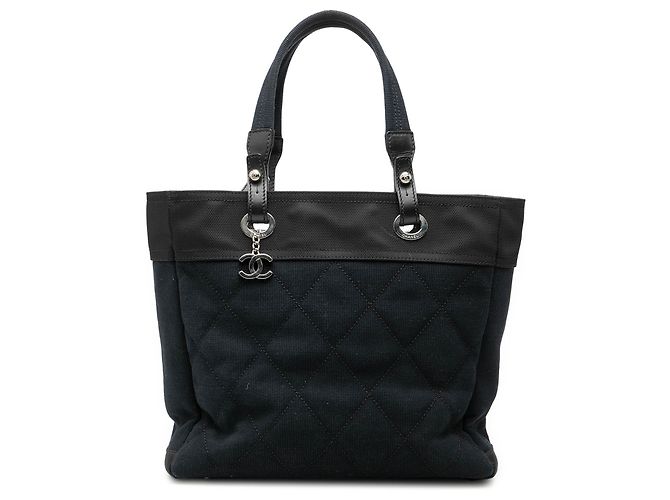 Bolsa tote Paris Biarritz em lona matelada azul médio da Chanel Azul marinho