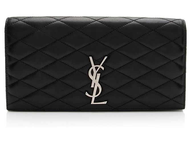 Saint Laurent Monogram Kate Clutch aus gestepptem Lammleder Schwarz