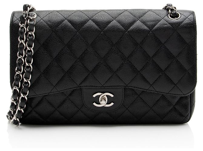 Gabrielle Borsa Jumbo Double Flap Classica in Pelle Caviar di Chanel Nero