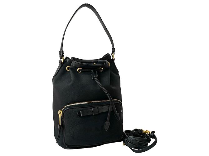 Bolsa 2 em 1 em lona e couro Prada Duet Preto
