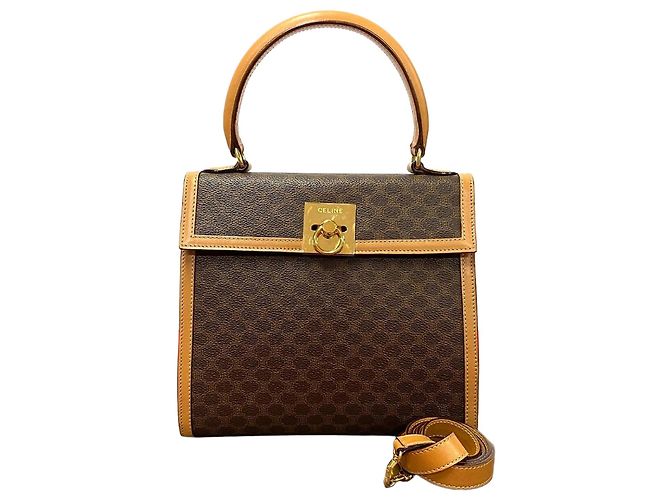 Céline Celine Macadam Triomphe Leder PVC 2way Tasche Braun Beige