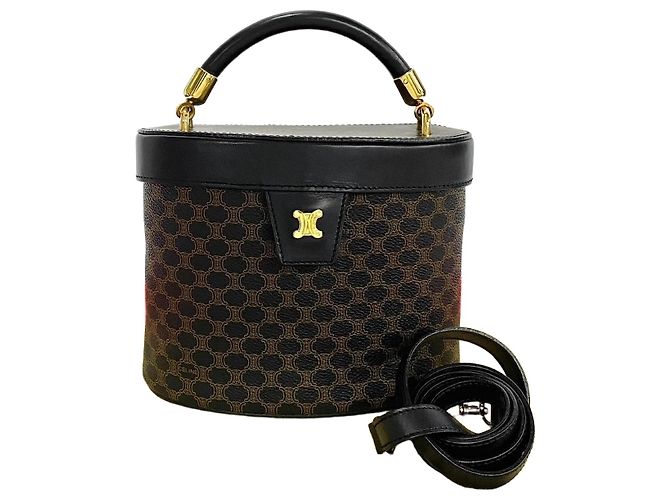 Céline Bolsa de ombro 2way Celine Macadam Triomphe PVC Leather Marrom Preto