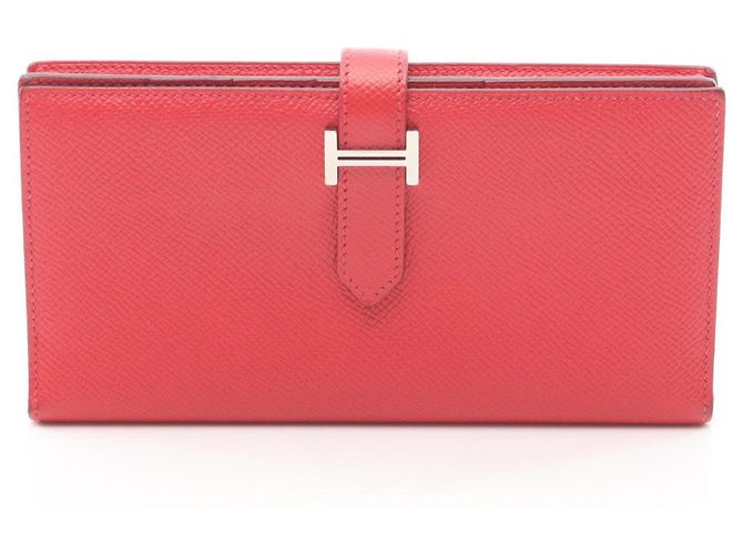 Cartera larga bi-fold Soufflet Bearn de Hermès Roja