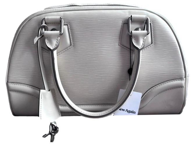 Bolsa de couro Louis Vuitton Montaigne PM Bowling Branco