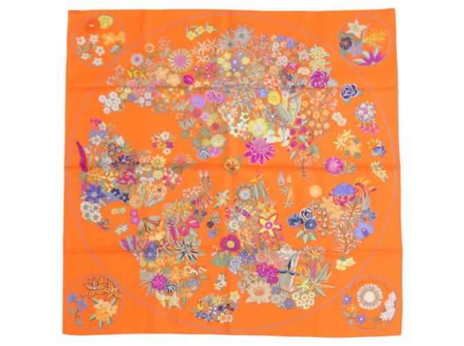 Silk In Bufanda de seda Carré 90 Planifleurs de Hermès Naranja
