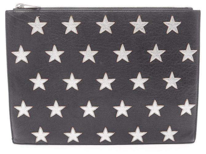 Clutch em couro preto e prata Yves Saint Laurent 