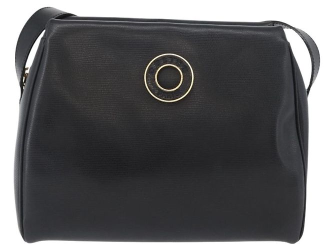 Céline Celine Circle Logo Leather Preto