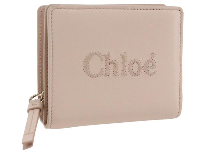 Chloé Portefeuille Compact en Cuir Chloe Sense Rose Doré Auth 149925V