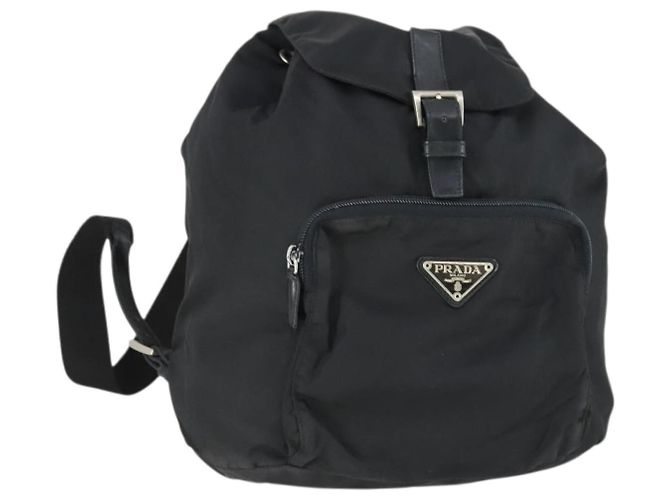 Mochila PRADA de nylon negra plateada auténtica 170313 Negro Plata