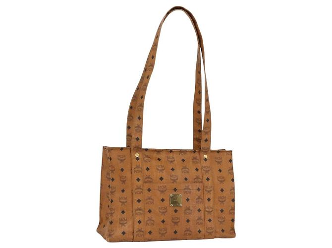 Bolsa Tote Vicetos Logogram MCM em PVC Marrom Dourado Auth BA10363