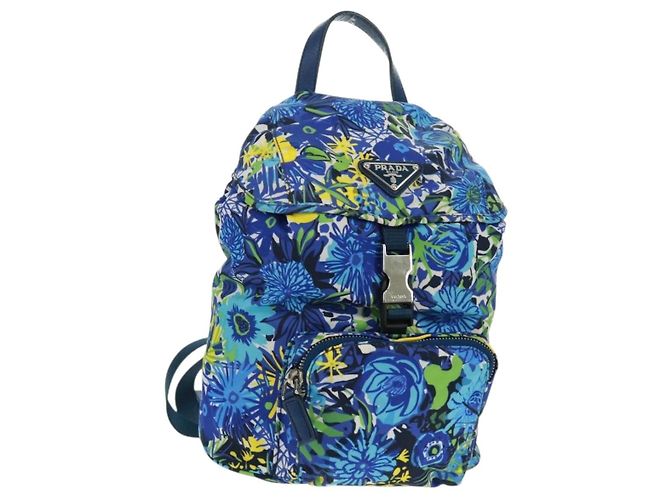 PRADA Backpack Nylon Light Blue Silver Auth 169566V Silvery