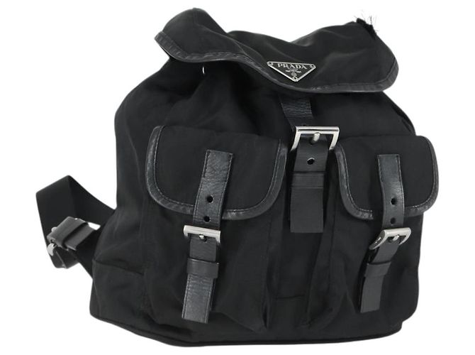 PRADA Backpack Nylon Black Silver Auth 169609 Silvery