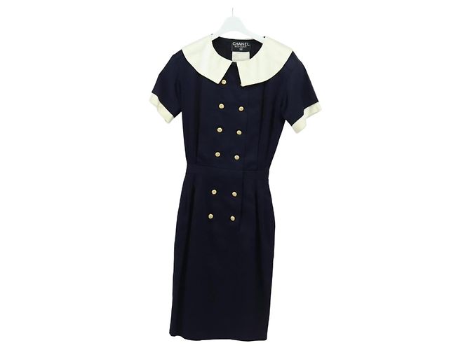 CHANEL Costume intero in cotone blu navy CC Auth 170808V
