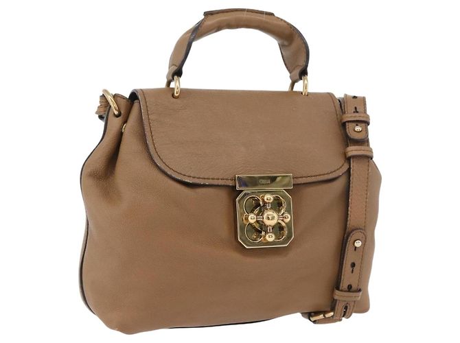 Chloé Bolsa de mão em couro Chloe Elise 2 em 1 marrom ouro Auth BA10748 Dourado