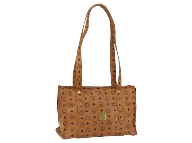 Bolsa de Ombro MCM Vicetos Logogram em Couro PVC Marrom Dourado Auth BA10851
