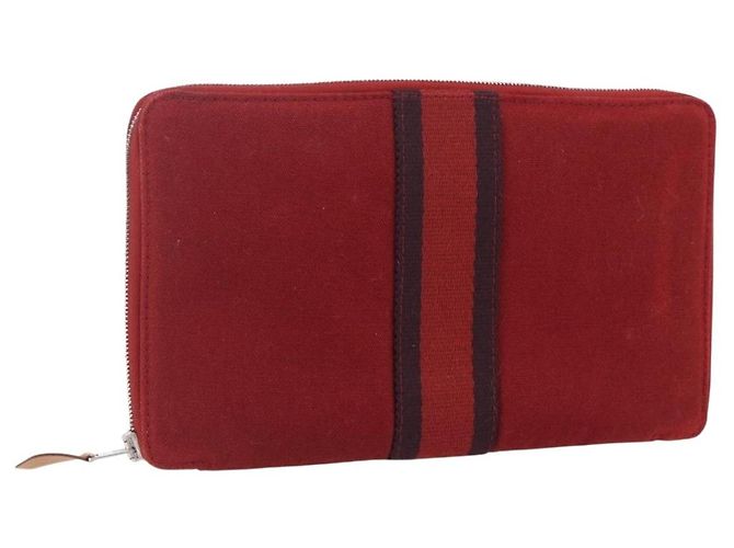 Hermès HERMES Fourre Tout Perth GM Long Wallet Canvas Red Auth ti3698