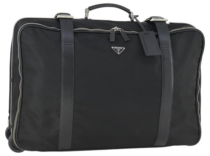 PRADA Custodia Valigia Nylon Pelle Nera Argento Auth 165055 Nero