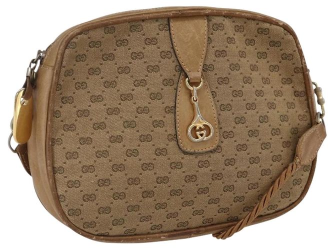 Gucci Sac à bandoulière Micro GG en toile beige et or Auth ti3682 Doré