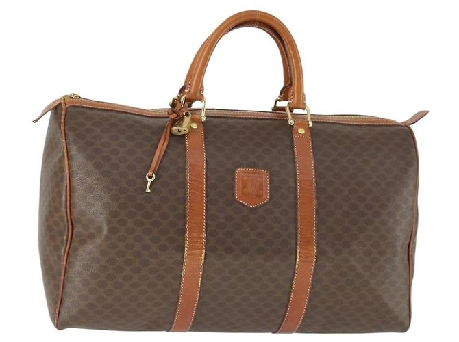 Céline Bolsa Boston em lona Macadam CELINE em couro PVC marrom dourado Auth ep13278