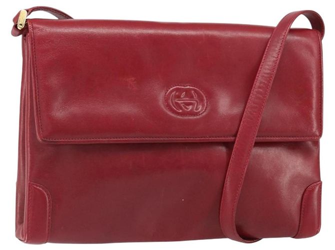 Gucci Bolsa de Ombro de Couro Vermelha e Dourada Auth BA10436 Vermelho Dourado