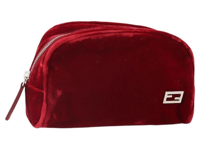 Fendi Velours Tasche Rot Silber Auth ti3746