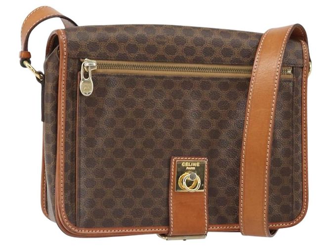Céline Bolsa de Ombro em Lona Macadam CELINE em Couro PVC Marrom Dourado Auth 171981