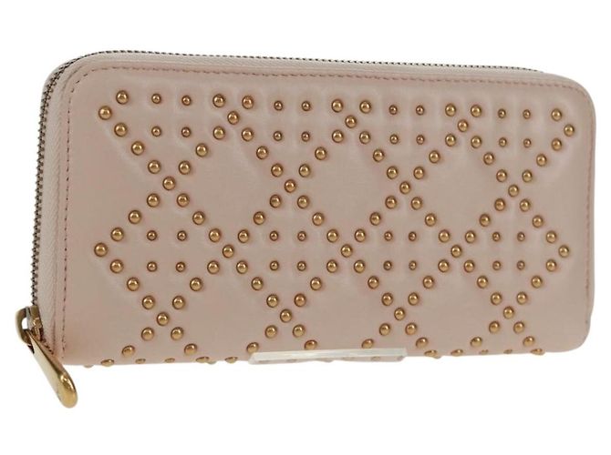 Portafoglio lungo Cannage Studs Christian Dior in pelle di agnello rosa e oro Auth 169933M D'oro
