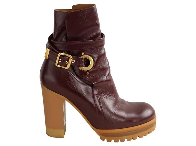Chloé Botas de Cuero Burdeos
