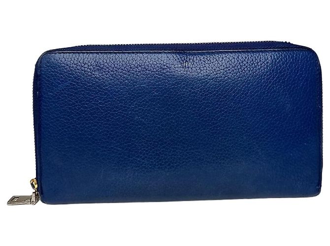 Céline Vintage Celine Paris Zippy Leather Wallet Blue