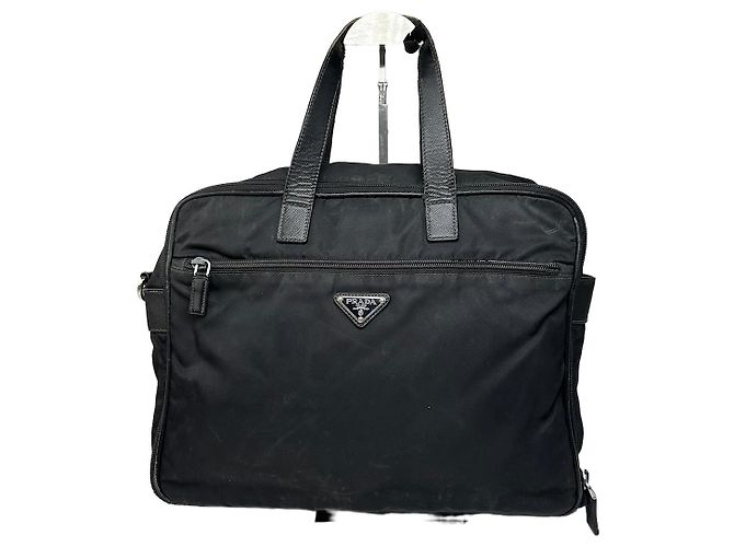 Sac de voyage en polyester noir avec logo triangle Prada vintage