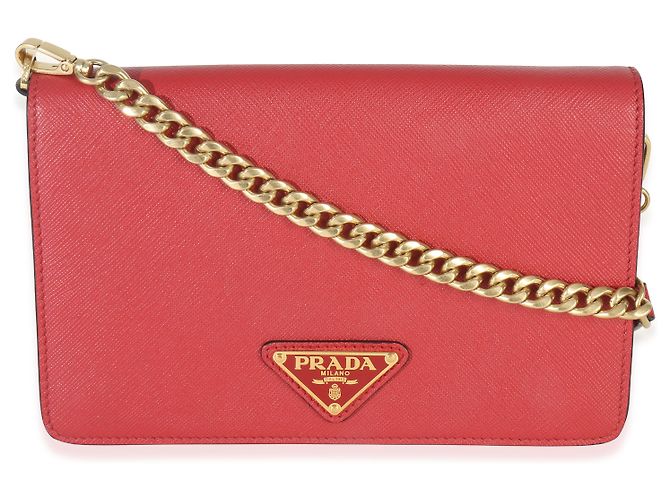 Mini bandolera en Saffiano rojo con logo triangular de Prada Roja