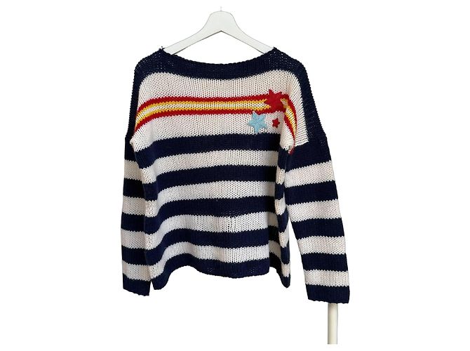 Ermanno Scervino Kaschmirpullover Weiß Blau Marineblau