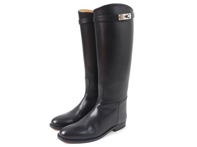 Botas de couro com fivela Kelly da Hermès Preto