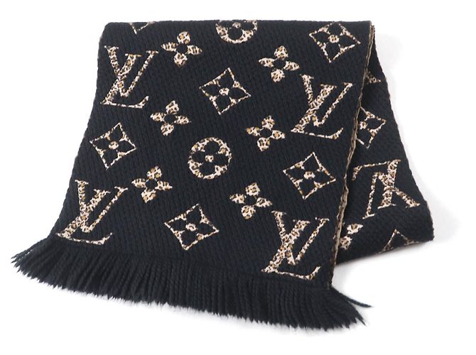 Sciarpa Gigante Monogram Jungle in Lana e Seta Louis Vuitton Nero Beige