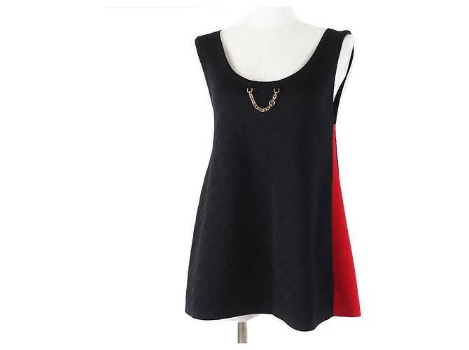 Canotta in seta e nylon Monogram Louis Vuitton Nero Rosso D'oro