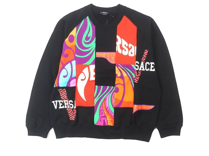 COLLEGE FIT Baumwoll-Patchwork-Pullover von Versace Schwarz 