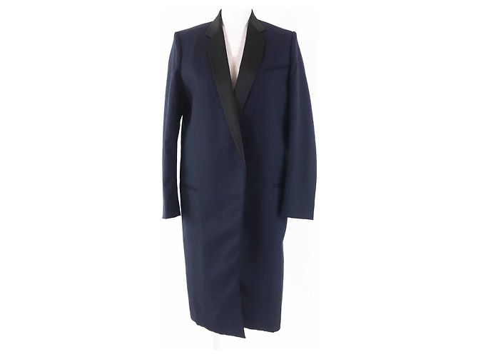 Céline Celine Crombie Wool Coat Black Blue