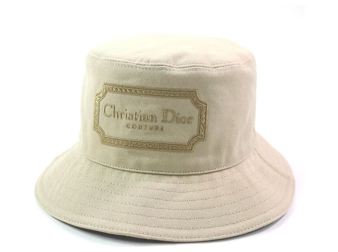 Sombrero bucket de algodón bordado con logo Dior Beige