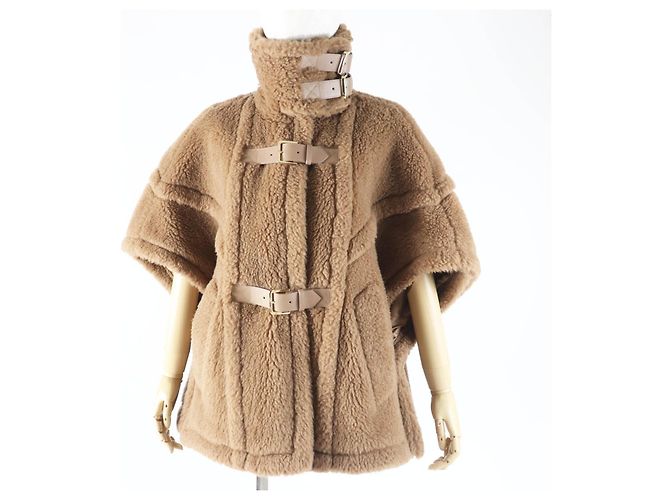 Max Mara RODANO TEDDY BEAR Poncho de seda camelo Marrom
