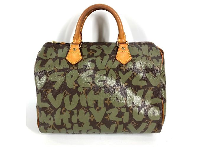 Sac à main Speedy 30 Monogram Graffiti Louis Vuitton Marron Kaki