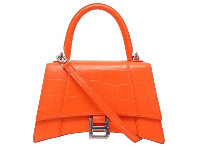 BOLSA BALENCIAGA HOURGLASS TOP HANDLE PM 593546 EM COURO COM ESTILO CROCODILO