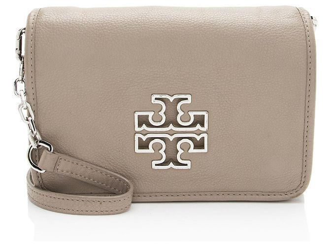 Tory Burch Leder Britten Combo Umhängetasche Grau