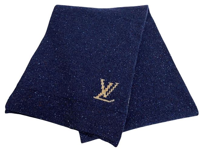 Louis Vuitton Cashmere and Wool Stole Beige Navy blue