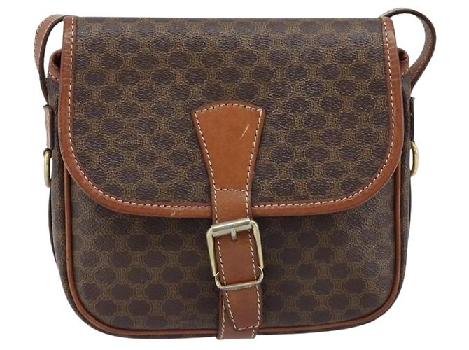 Céline Celine Vintage Macadam Canvas and Leather Marrone