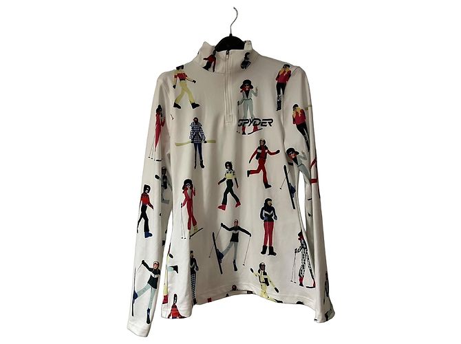 Autre Marque Spyder Skitop weiß mit Skifahrer Print Größe S