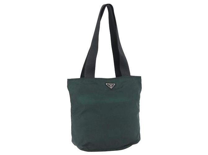 PRADA Tote Bag Nylon Green Silver Auth fm5147 Silvery